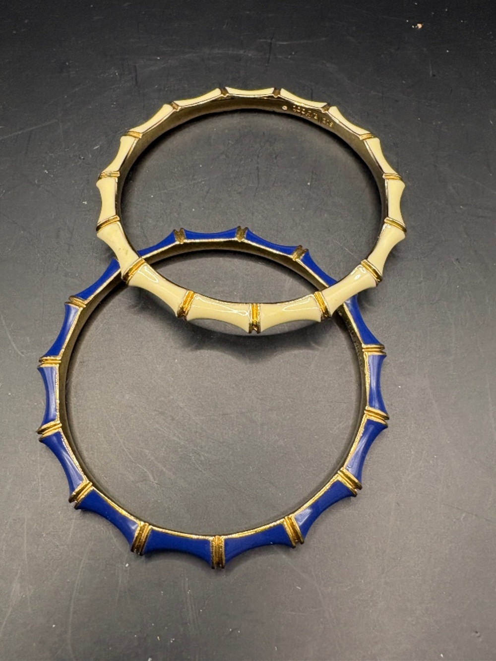 Stella & Dot Royal Blue & Creme Enamel Gold Tone Bangle Set